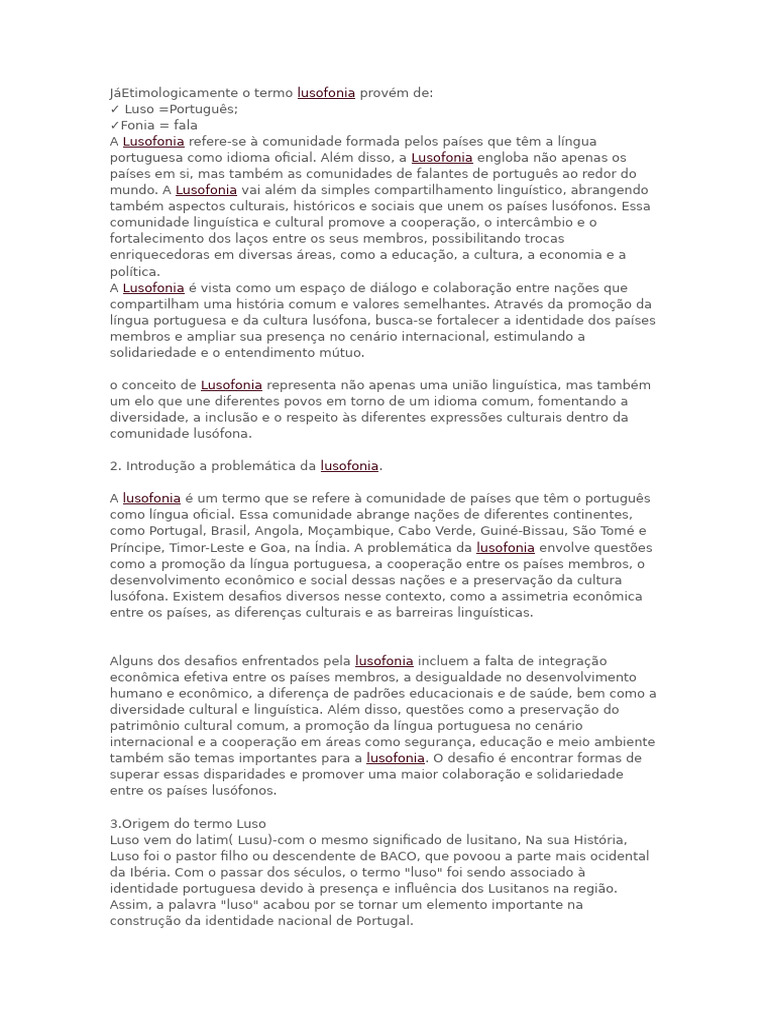 Matéria do Mundo lusofono | PDF | Português (idioma) | Portugal