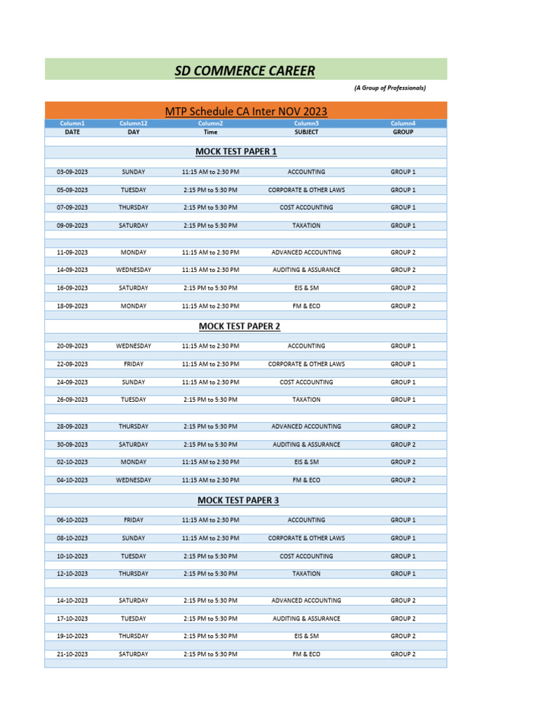 CA Inter MTP Schedule Nov 2023 | PDF