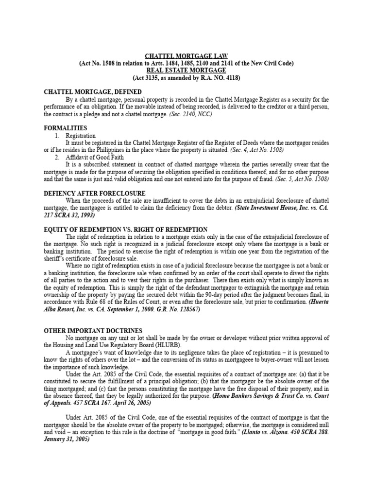 Chattel and Real Estate Mortgage Laws | PDF | Mortgage Law | Foreclosure