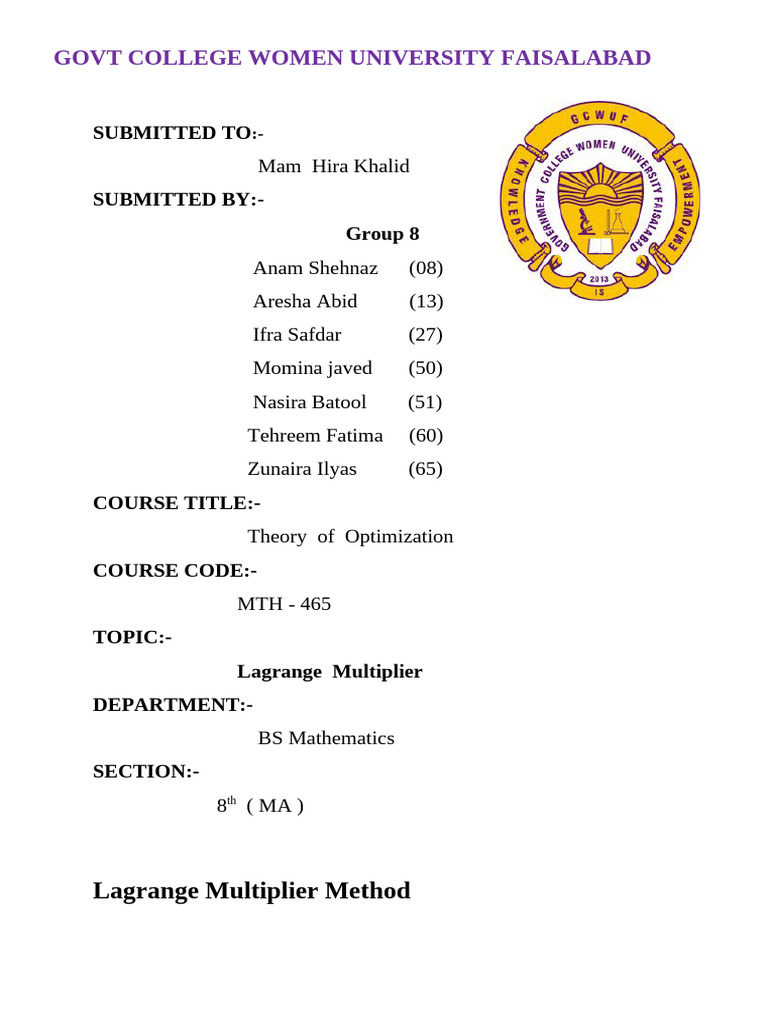 Lagrange Multiplier Method Explained | PDF | Mathematical Optimization ...