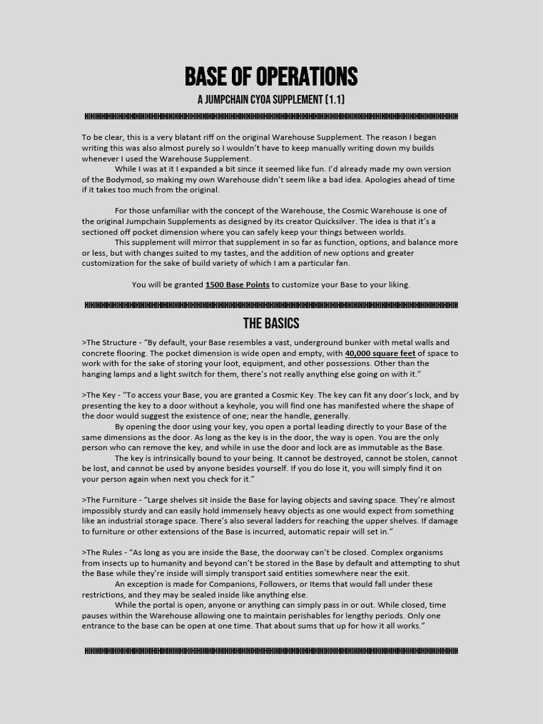 Base Of Operations Supplement | PDF | Door | Lighting