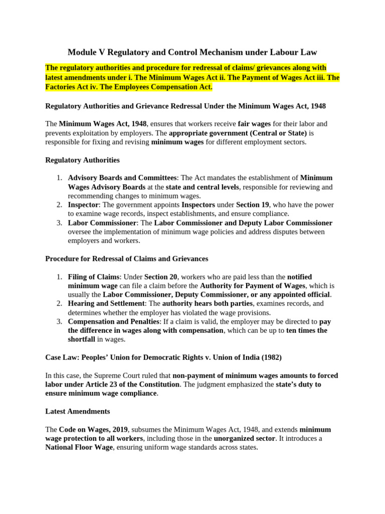 Labour Law Regulatory Mechanisms Explained | PDF | Employment | Labour Law