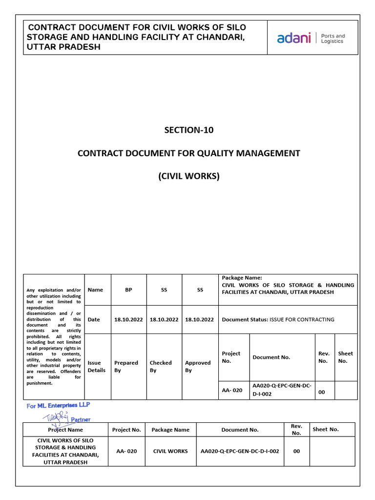 Silo Facility Civil Works Contract Document | PDF | Audit | Auditor's ...