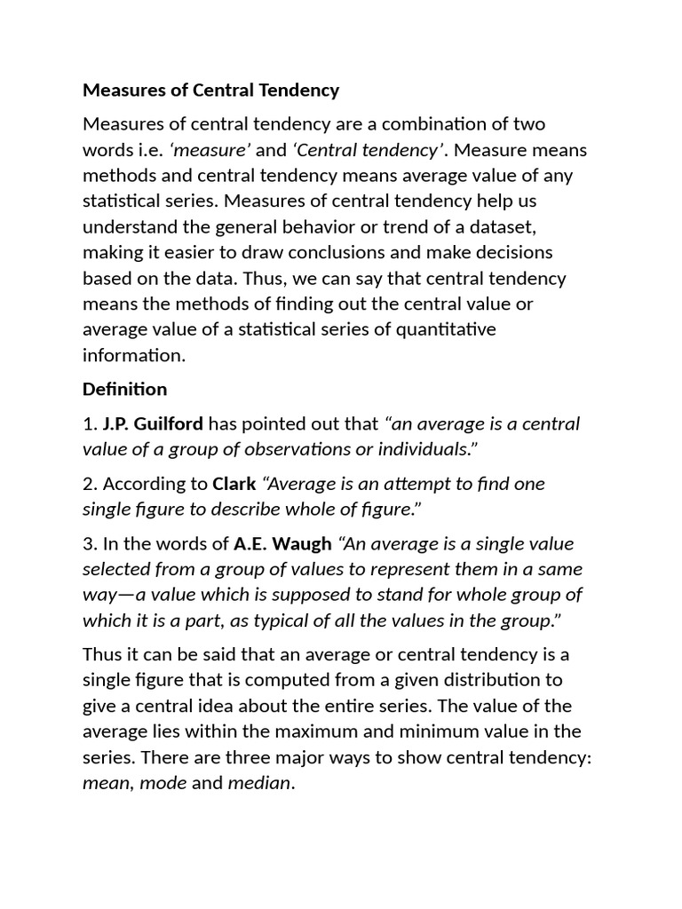 Understanding Measures of Central Tendency | PDF | Mean | Mode (Statistics)