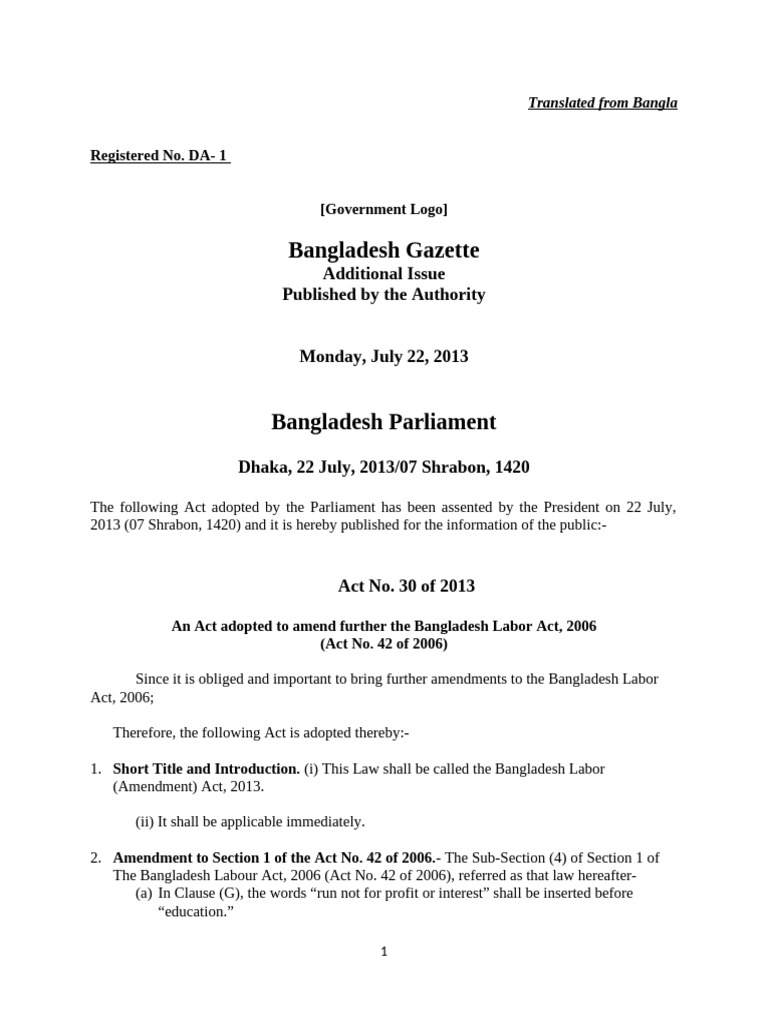 Bangladesh Labor Amendment Act 2013 | PDF | Mediation | Employment