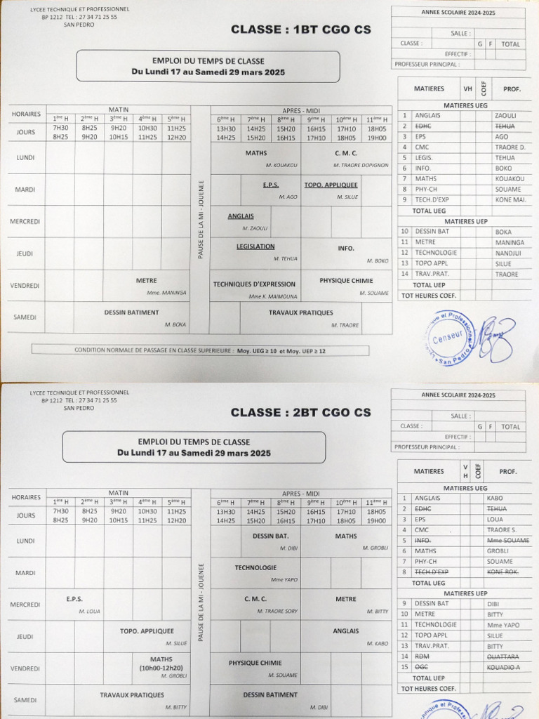 Emploi du temps Lycée 2024-2025 | PDF