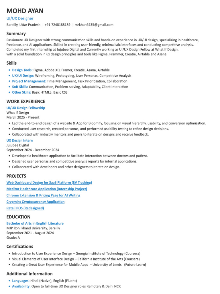 UI UX Design Resume | PDF