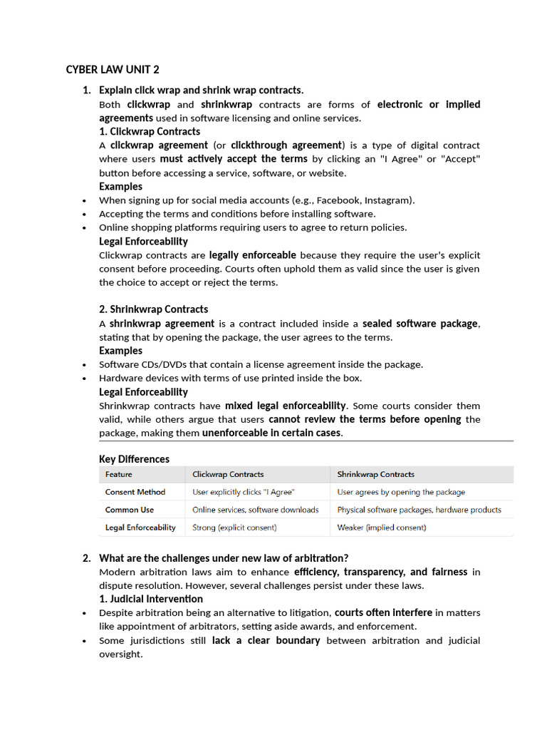 Understanding Clickwrap, Shrinkwrap, and Arbitration Challenges | PDF ...