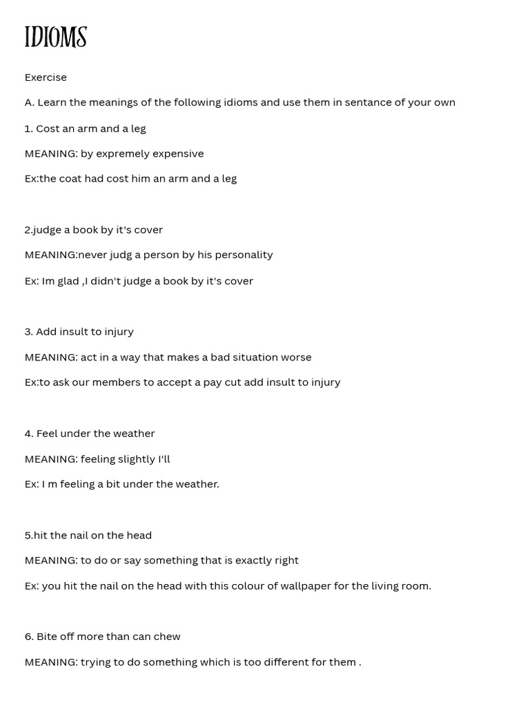 Understanding Common Idioms | PDF | Climate Change | Climate Change ...