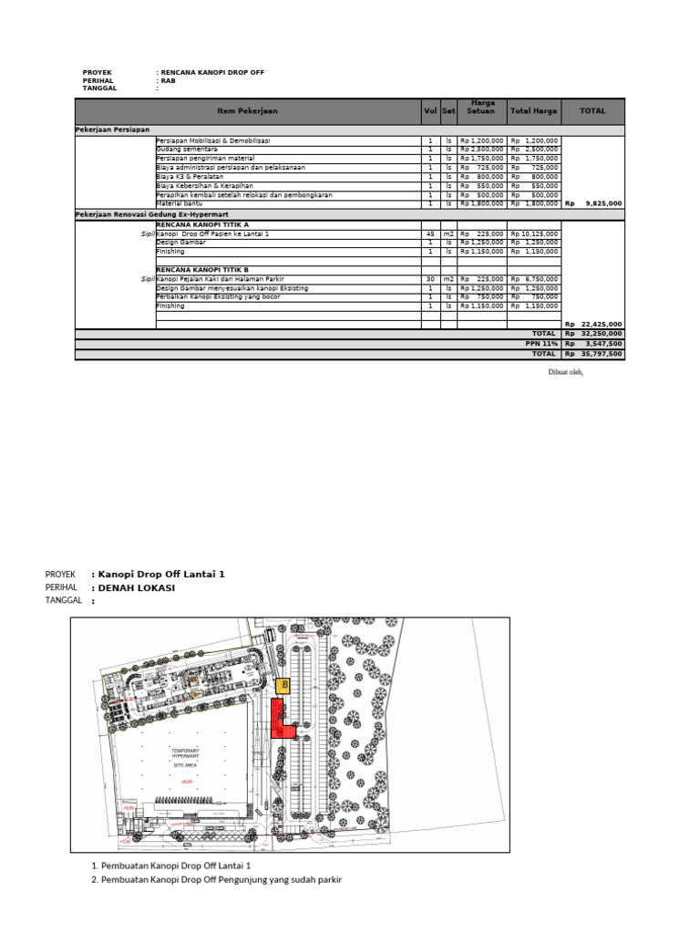 RAB Kanopi Drop Off Lantai 1 | PDF