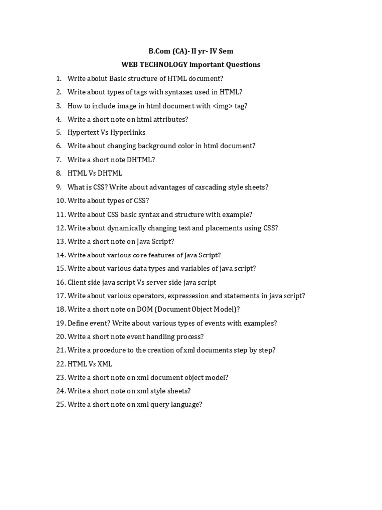 Web Technology Important Questions | PDF
