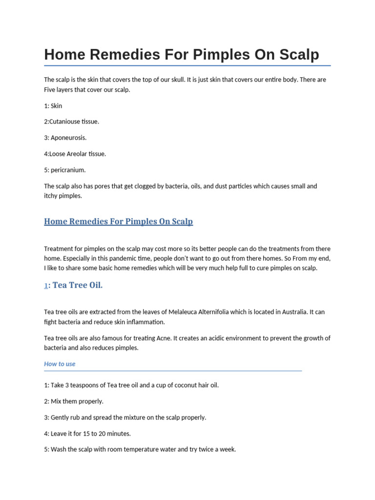 Home Remedies for Scalp Pimples | PDF | Pimple