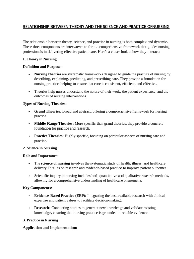 Relationship Between Theory and The Science and Practice Ofnursing ...