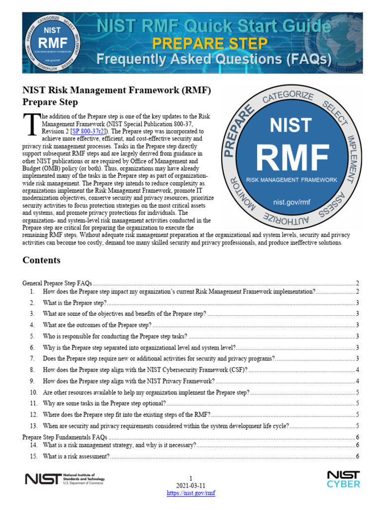 Nist Rmf 01 Prepare Step-faqs | PDF | Risk Management | Risk