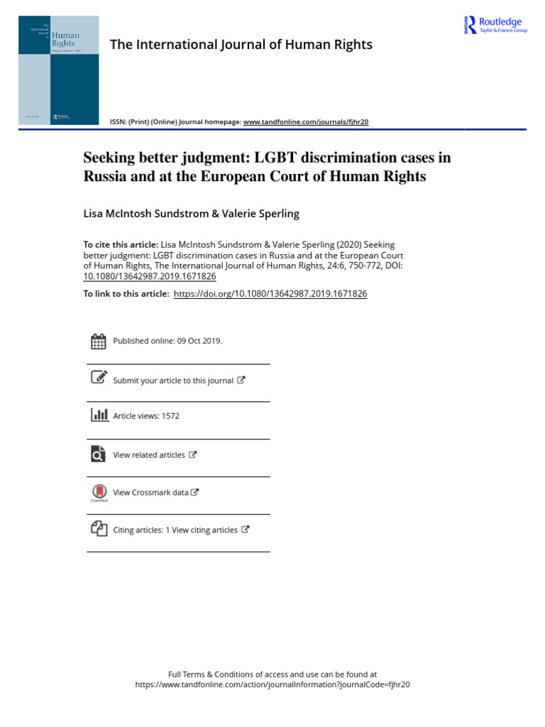Seeking Better Judgment LGBT Discrimination Cases in Russia and at The ...