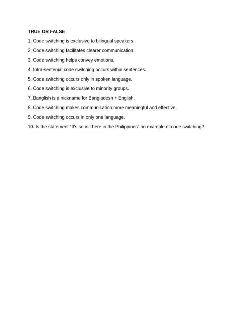 Group 6 Code Switching Quiz | PDF
