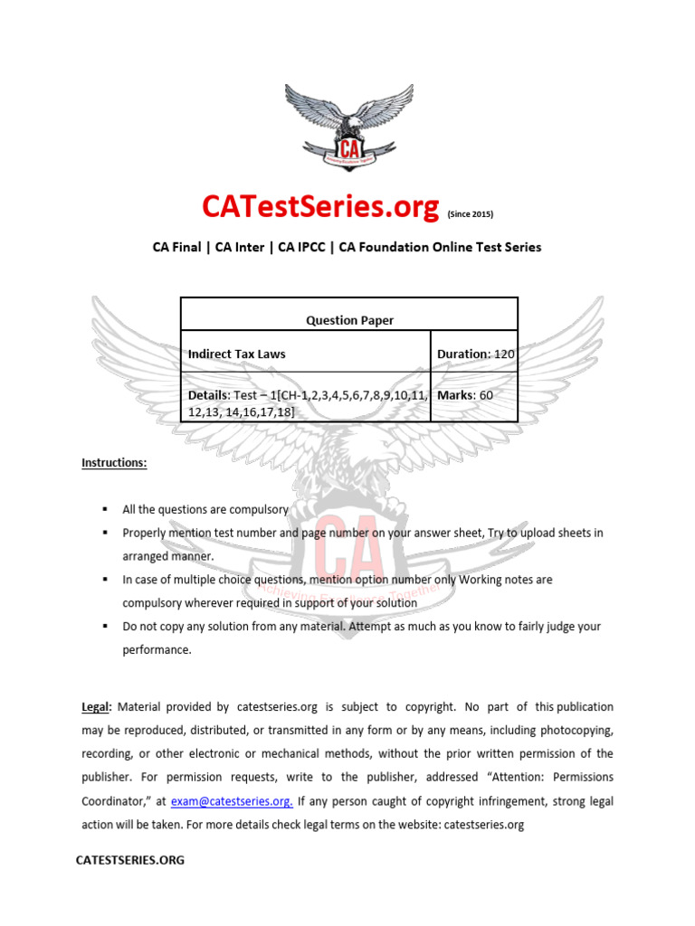 Test - Series - Test - Papers - Final Indirect Tax Laws 2025 Test Paper ...