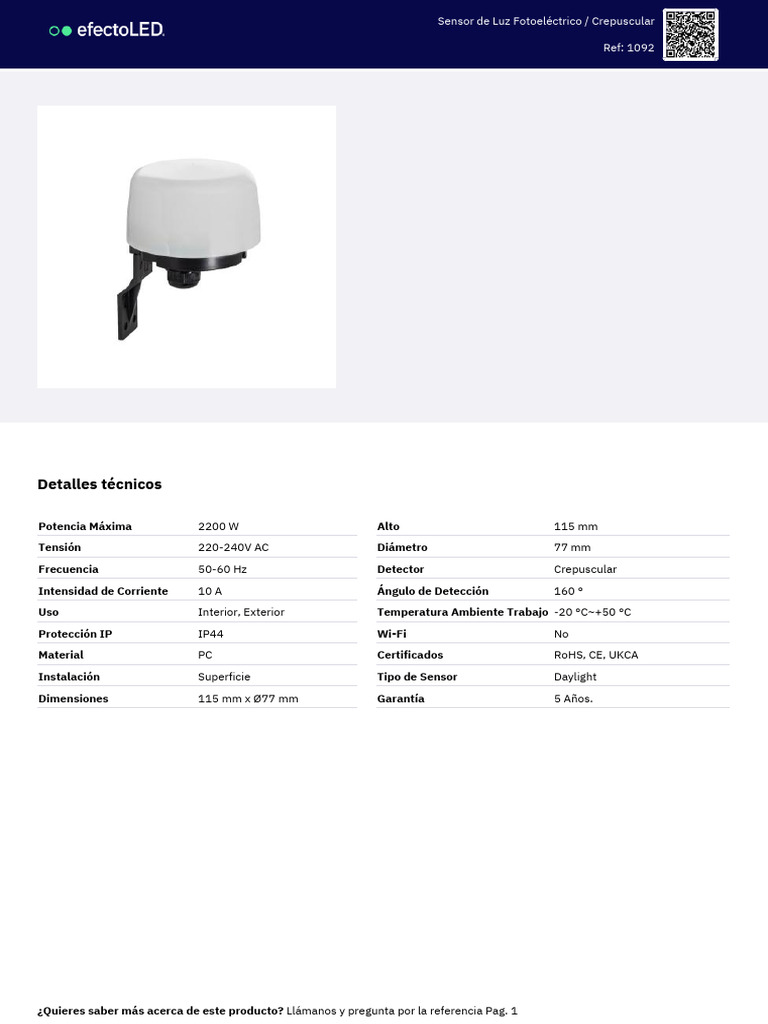 Sensor Fotoeléctrico Crepuscular 10A | PDF
