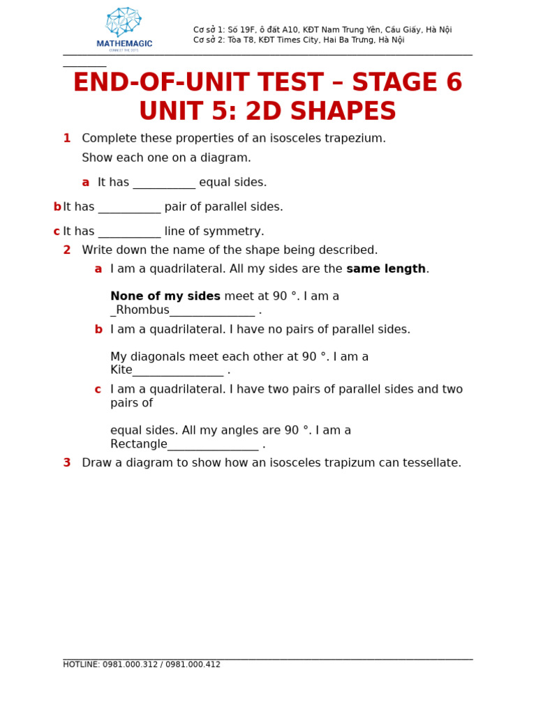 Isosceles Trapezium Properties and Tessellation | PDF | Geometry ...
