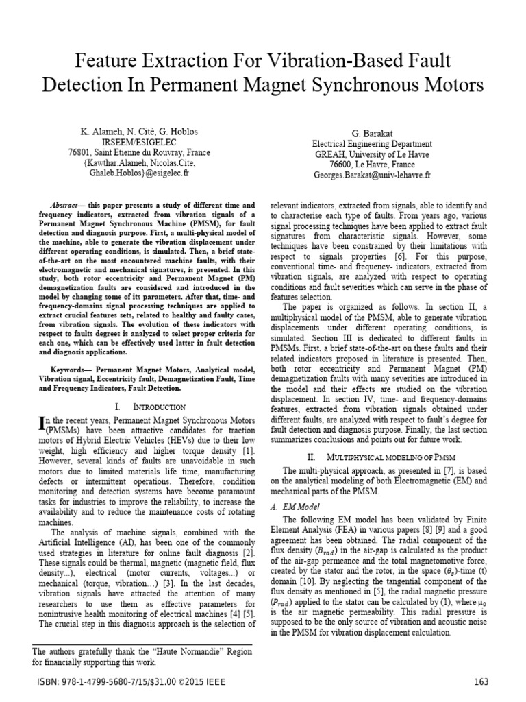 Vibration Fault Detection in PMSMs | PDF | Spectral Density | Electric ...
