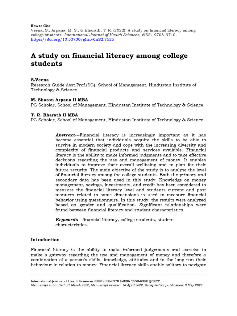 Financial Literacy Study Among College Students | PDF | Financial ...