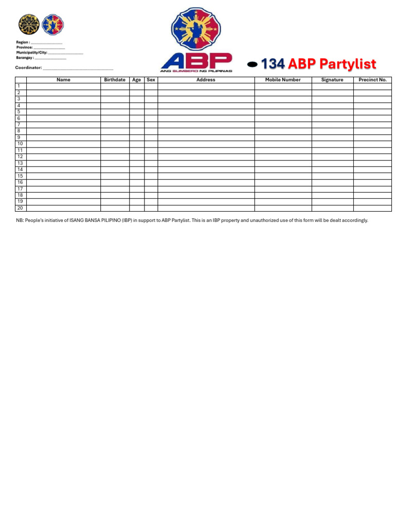 ABP Partylist Support Form | PDF