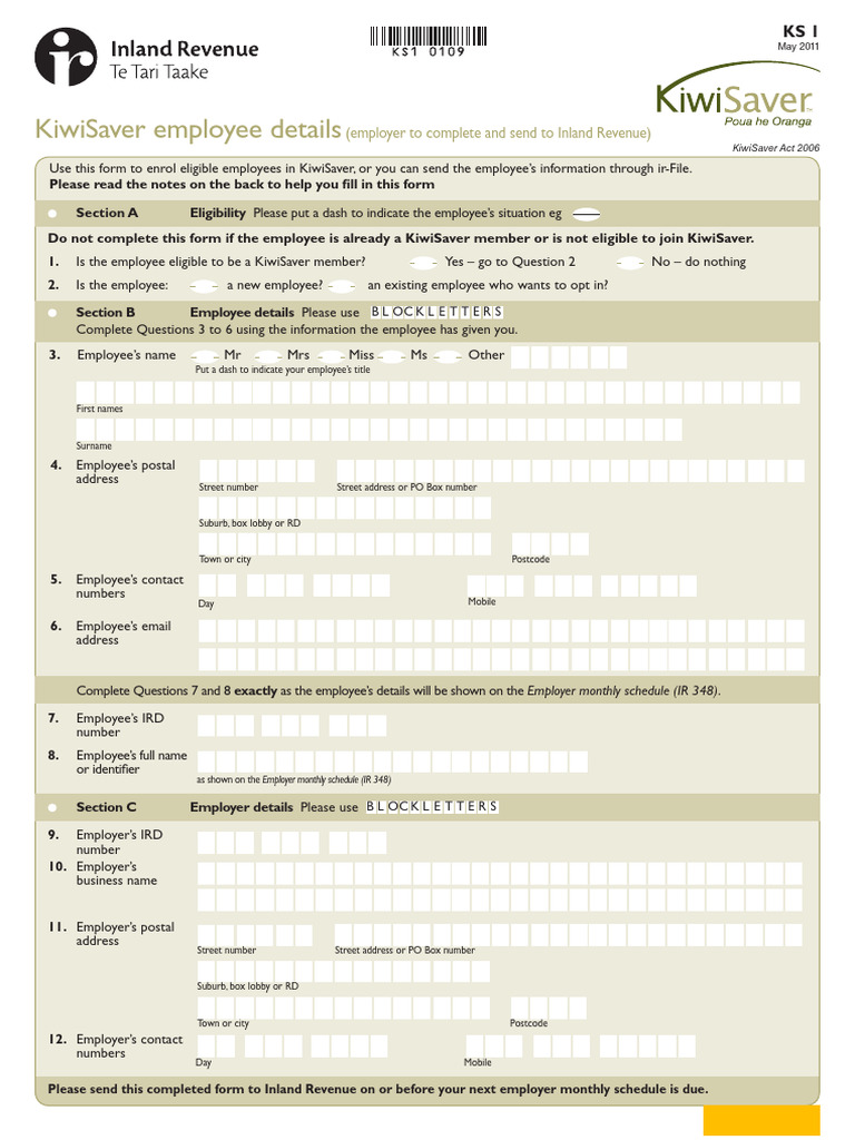 KiwiSaver Enrolment Form for Employers | PDF | Employment | Taxes
