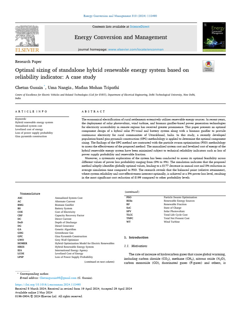 Optimal Sizing of Hybrid Renewable Systems | PDF | Renewable Energy ...