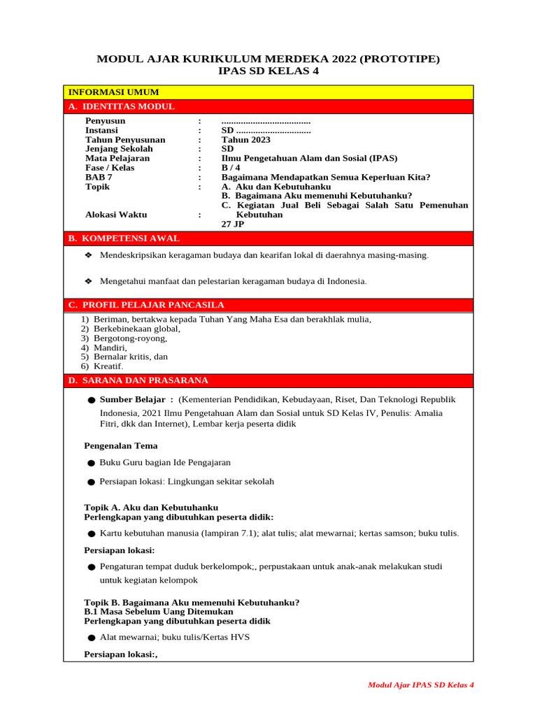 Modul Ajar IPAS Kelas 4 SD 2022 | PDF