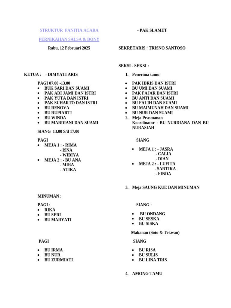 Struktur Panitia Acara | PDF