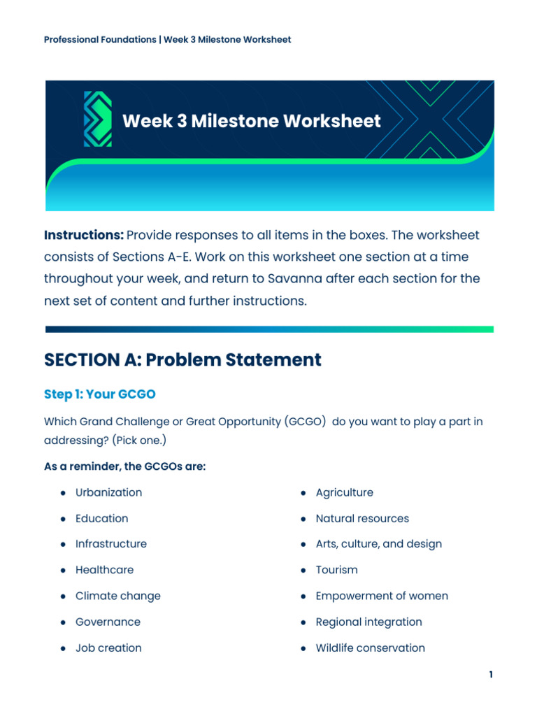 Week 3 Milestone Worksheet - Professional Foundations | PDF ...