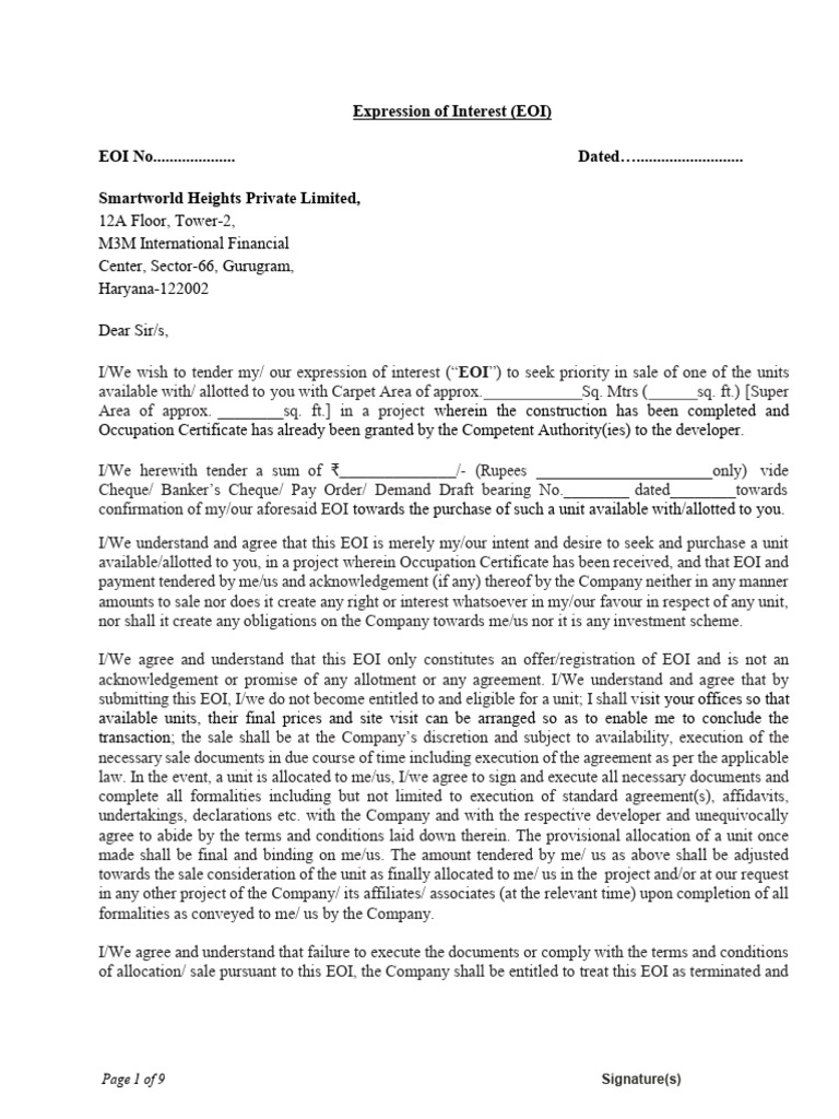Expression of Interest for Unit Purchase | PDF