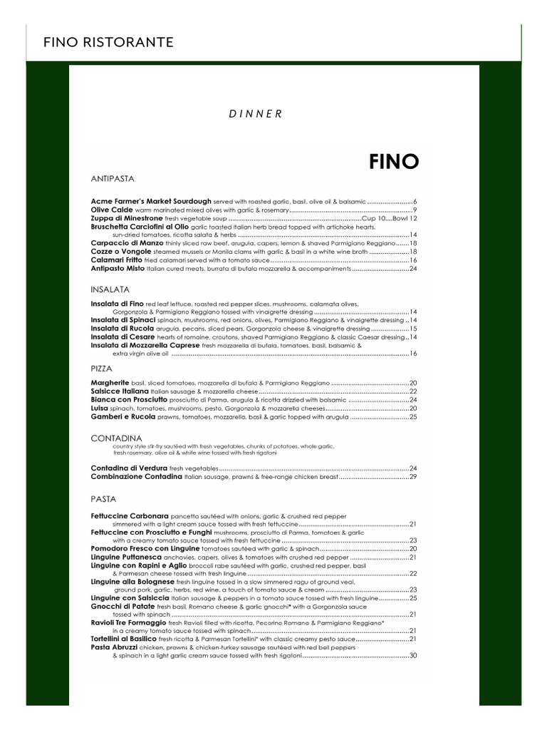 Fino Ristorante Dinner Specials Menu | PDF