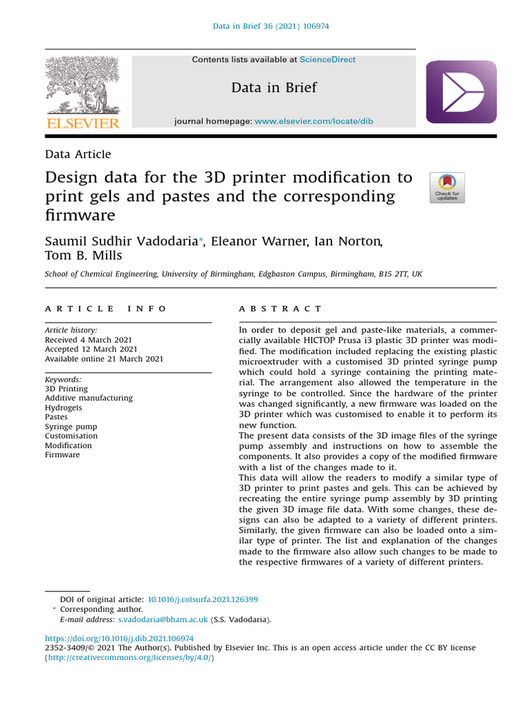 3D Printer Modification for Gel Printing | PDF | Extrusion | 3 D Printing