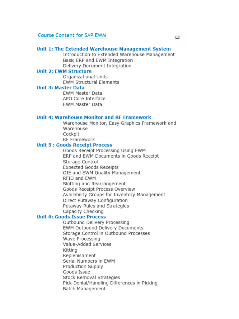 SAP EWM Course Content Overview | PDF