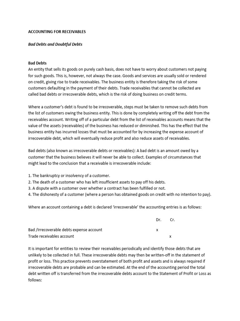 Accounting for Bad and Doubtful Debts | PDF | Bad Debt | Debits And Credits