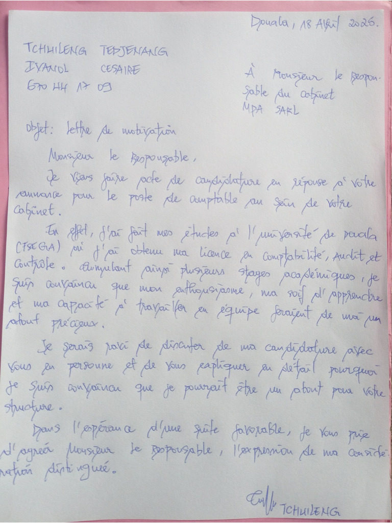 Lettre de Motivation MPA Sarl | PDF