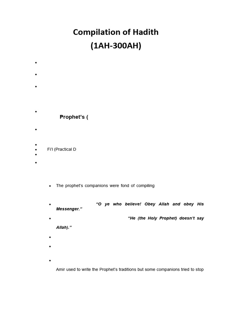 History of Hadith Compilation (1AH-300AH) | PDF | Hadith | Muhammad
