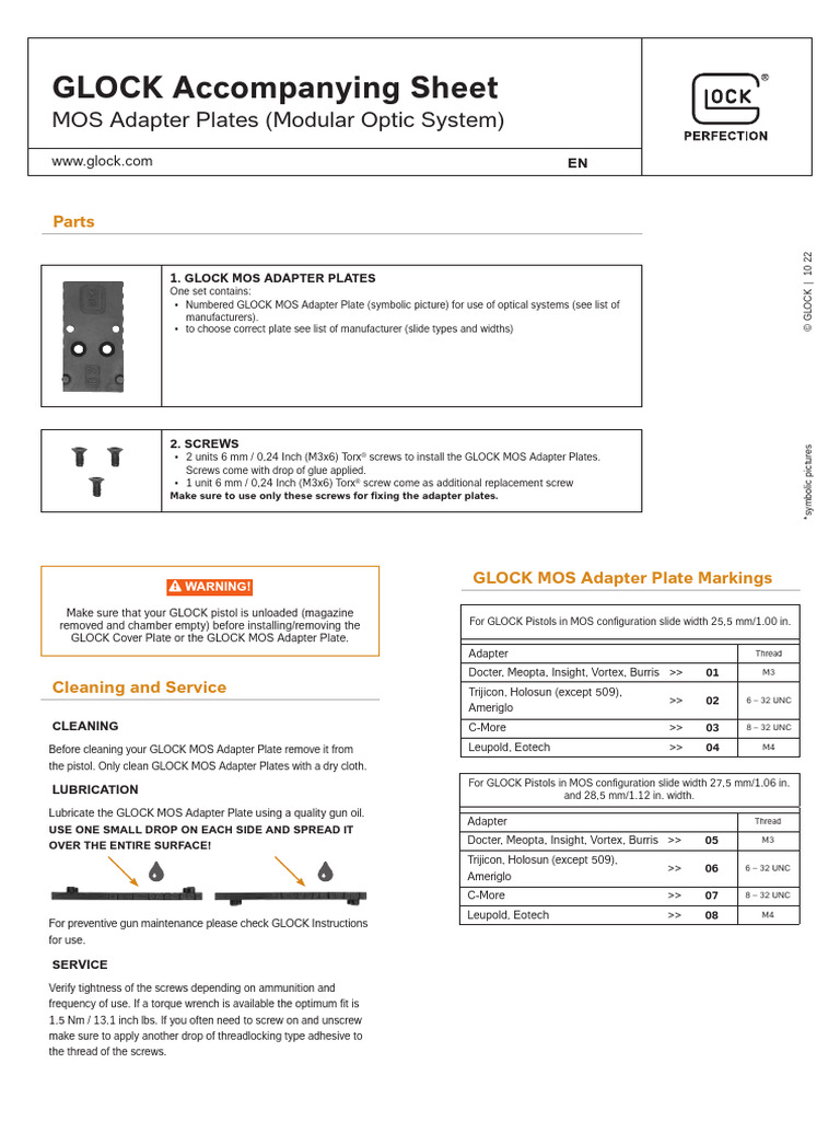 GLOCK MOS Adapter Plate Installation Guide | PDF | Screw | Projectile ...