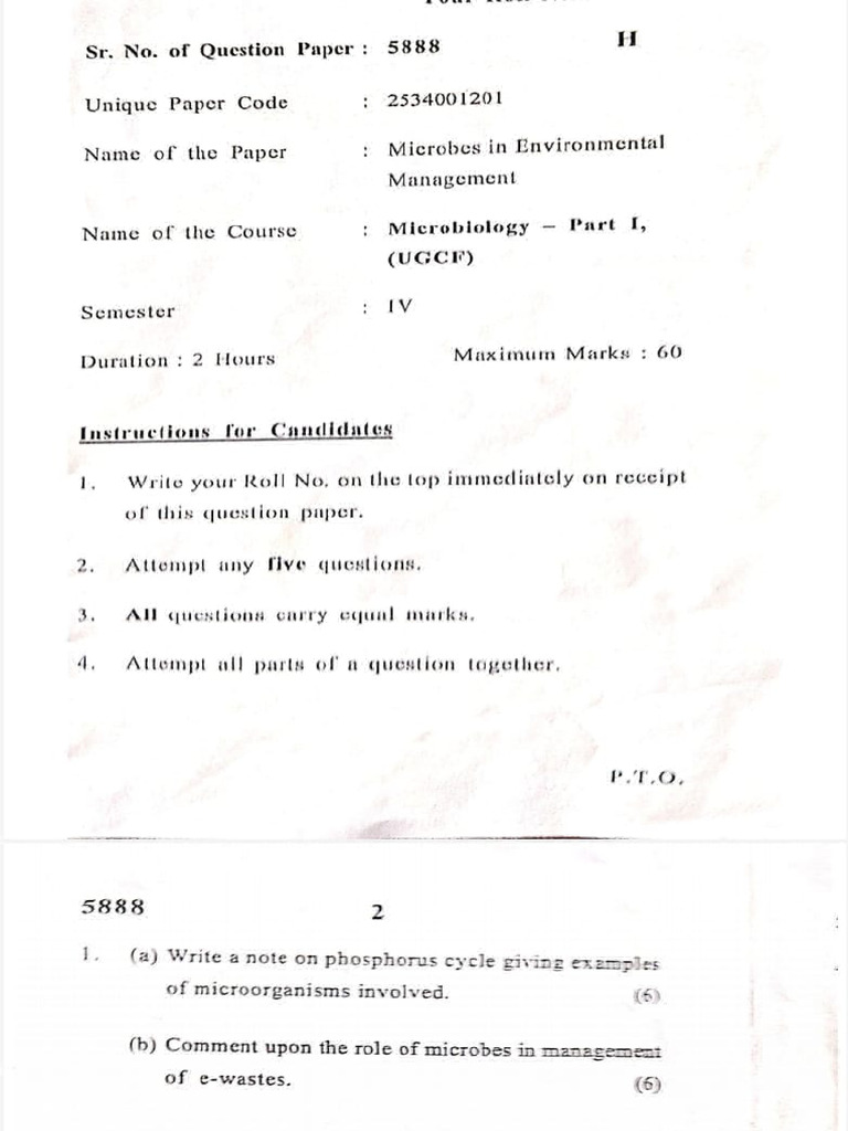 GE Microbiology 4th Sem Pyq | PDF