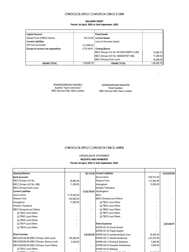 Annual Audit Report: EBCC Kohima | PDF | Balance Sheet | Expense