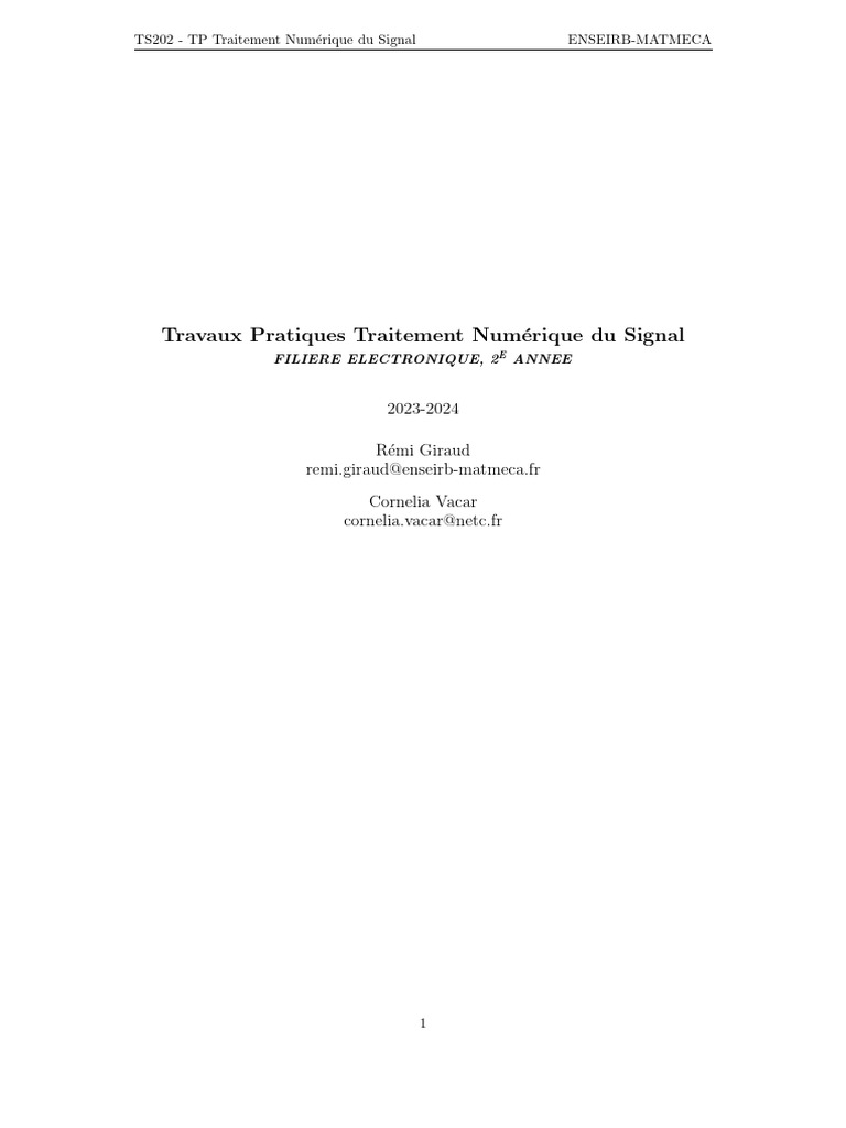 TP Traitement Numérique du Signal 2023 | PDF | Transformation de ...