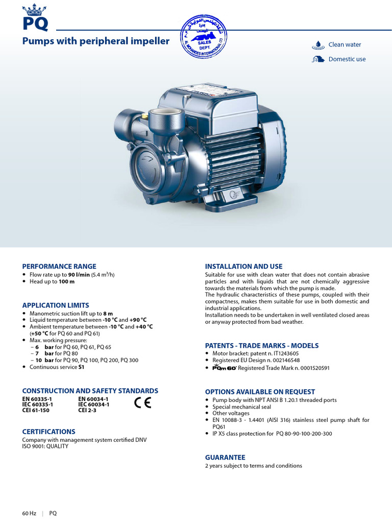 PQ Series Pumps: Specs & Applications | PDF | Pump | Mechanical Engineering