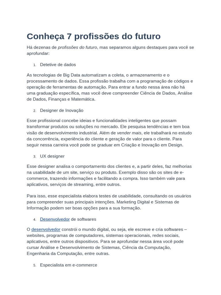 7 Profissões do Futuro em Alta | PDF | Sistema de informação | Informática
