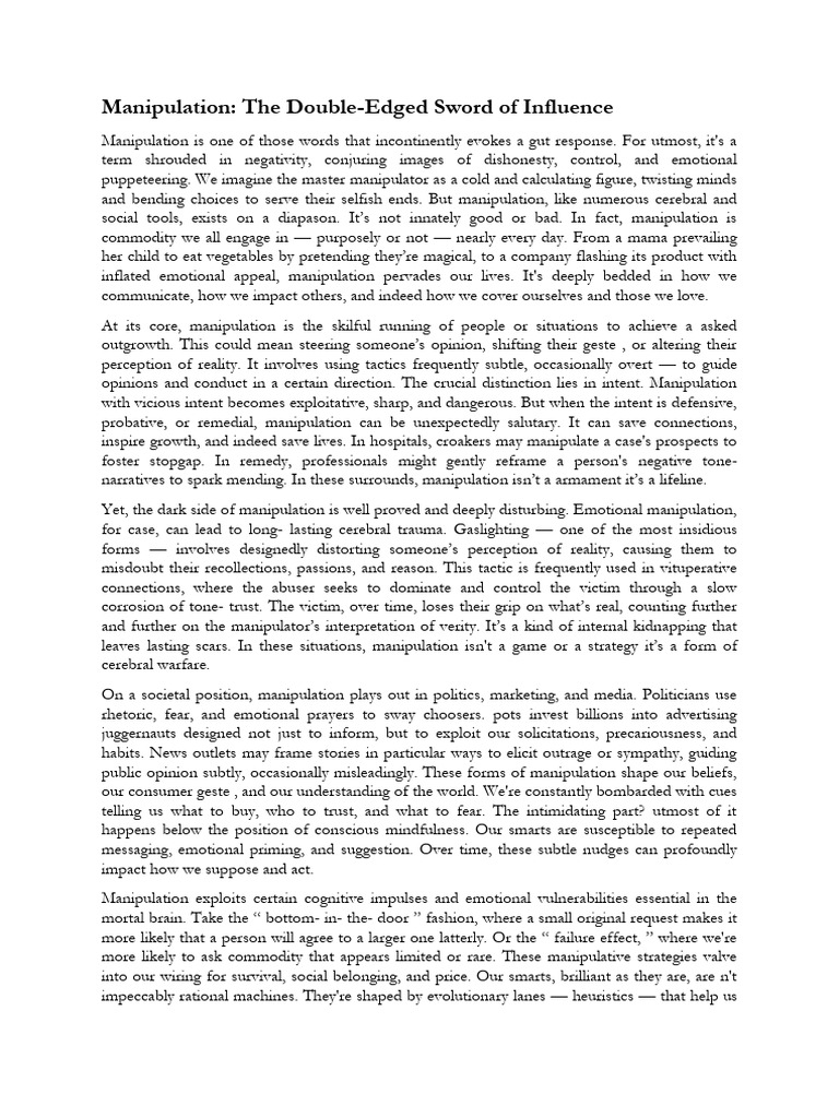 Understanding Manipulation's Dual Nature | PDF | Behavioural Sciences ...