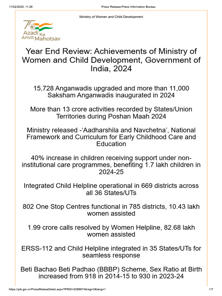 2024 Achievements of Women & Child Development | PDF