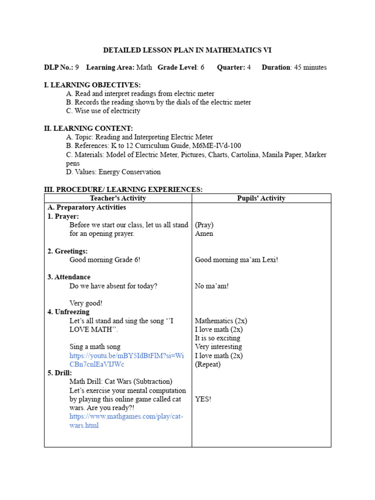 Detailed Lesson Plan in Mathematics Vi Revisionnn | PDF | Mathematics