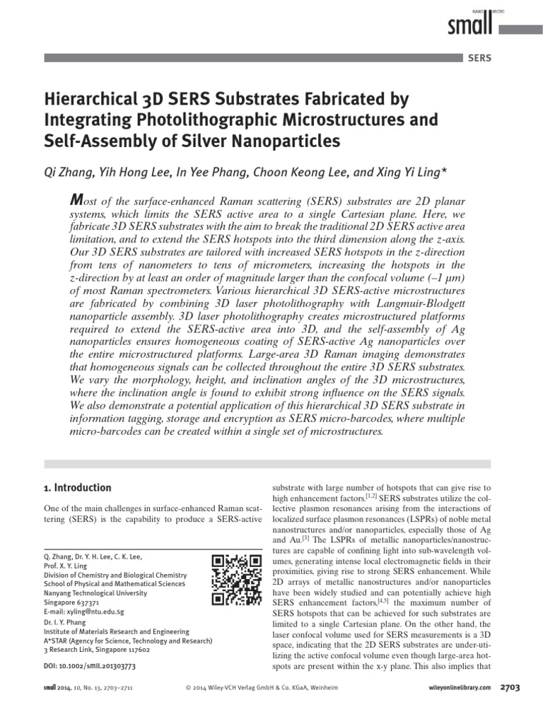 3D SERS Substrates with Enhanced Hotspots | PDF | Nanoparticle ...