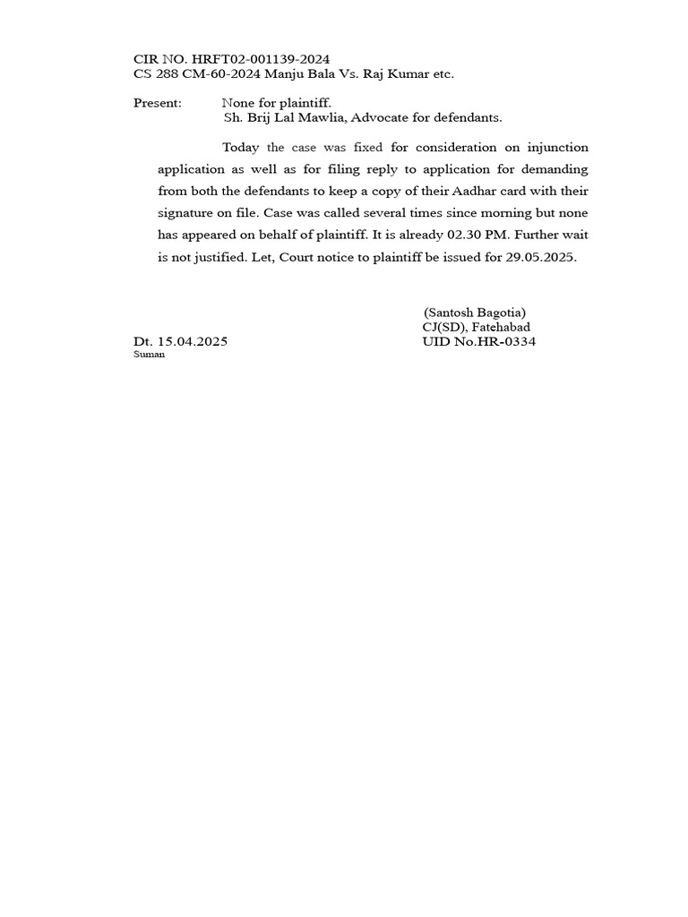 Court Ruling on Injunction Case HRFT02-001139 | PDF