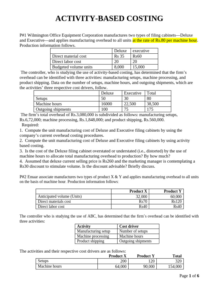 Activity-Based Costing Analysis for Manufacturing | PDF | Cost ...